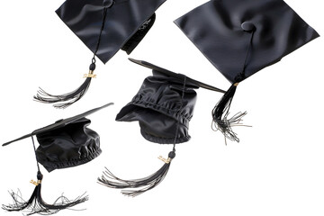 graduation caps flying isolated on transparent background
