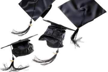 graduation caps flying isolated on transparent background