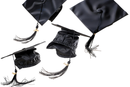graduation caps flying isolated on transparent background