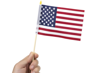 man hand waving american flag isolated on transparent background