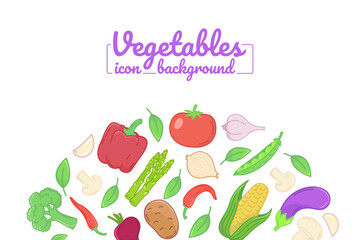 Vegetables flat icons. illustration, card, posters, banners. round design