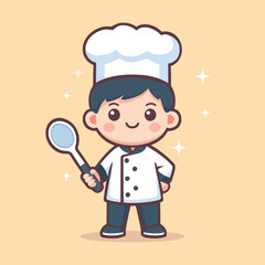 Adorable young chef flat style vector illustration