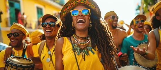 A cheerful group of people wearing yellow shirts,