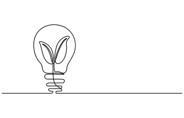 Naklejka premium Creative drawing a marker - light bulb symbolizes an idea. bulb, Light bulb one line outline vector art illustration, Light bulb line art icon design, light bulb icon lineal vector illustration. Conti