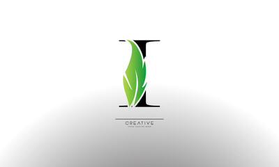 Letter I eco leaf logo icon design template elements. Vector color sign
