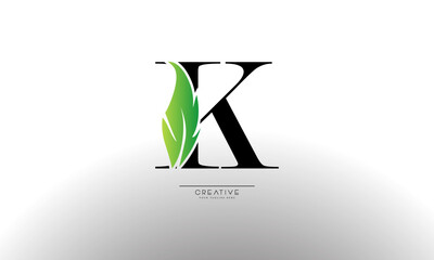 Letter K eco leaf logo icon design template elements. Vector color sign
