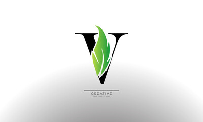 Letter V eco leaf logo icon design template elements. Vector color sign
