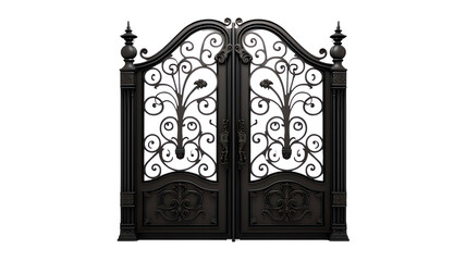 Elegant wrought iron gate with intricate designs, perfect for estates or ornamental entryways,...