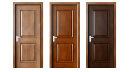 Image of three wooden doors in different shades, illustrating various types of interior room doors. Ideal for home renovation, interior design themes.
