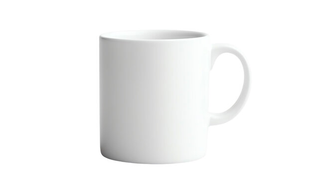 Image of plain white ceramic mug handle, isolated transparent background, perfect branding mockups.