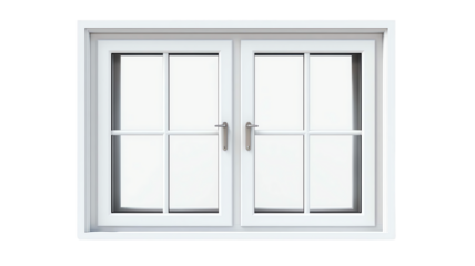 Modern double-hung white framed window with closed panes, minimalistic design, suitable for residential or commercial use.