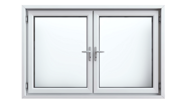 Modern double-pane white metal casement window with clean glass, perfect for home improvement, construction, and interior design projects.