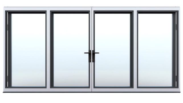 Modern quadruple glass sliding doors with sleek design and black frame, ideal for contemporary homes and spacious interiors. - Powered by Adobe
