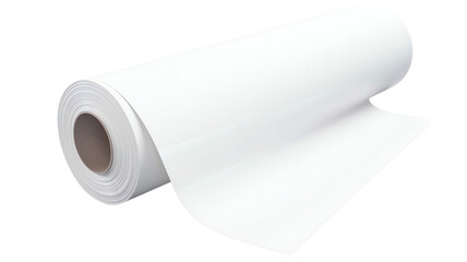 Fototapeta premium Rolled white paper isolated on white background, suitable for printing, drawing, or wrapping purposes. High-quality material for versatile usage.