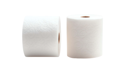 Two white rolls of toilet paper, isolated on a white background. Essential household item. Perfect stock photo for hygiene-related themes.