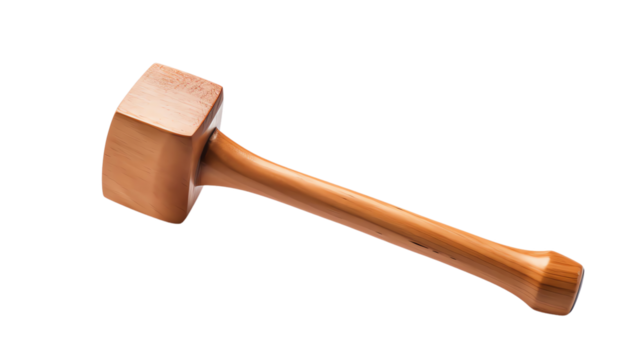 Wooden mallet isolated on white background. A tool typically used in woodworking and carpentry for driving chisels or knocking joints together.