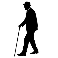 Old man walking vector art silhouette illustration