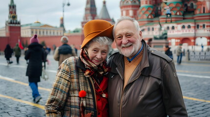 Obraz premium senior couple portrait in a city, travel concept