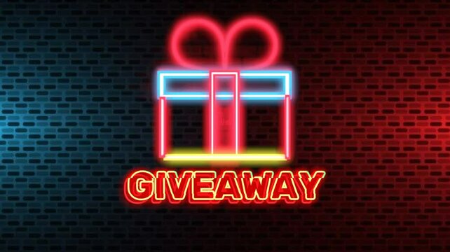 Neon sign on a red background with a Giveawey sales symbol