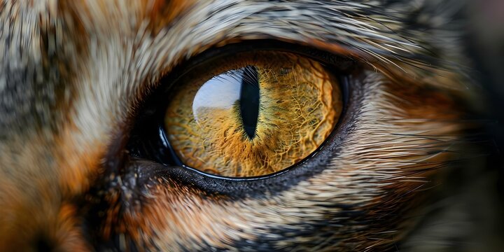 Extreme closeup of a cats eye with textured fur and moving pupil. Concept Cat eye photography, Macro shots, Textured fur details, Moving pupils, Extreme closeup shots