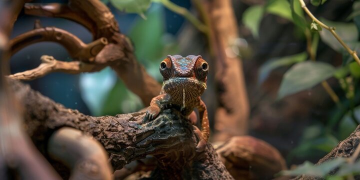 Minimalistic composition: Fresh born Elliots chameleon (Trioceros ellioti) from Zoopark Z&aacute;jezd zoo, Czechia