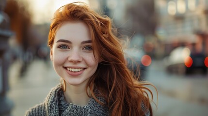 Obraz premium Elegant Woman Standing Against a Beautiful Urban Background Generative AI