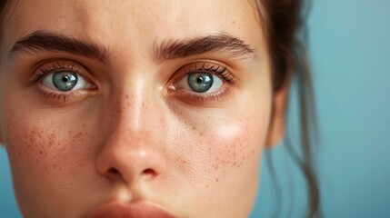 Fototapeta premium Fatigued Young Woman with Dark Circles and Puffy Eyes, Perfect for Health and Wellness Concepts Generative AI