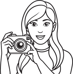 girl with camera illustration black and white