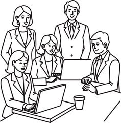 business people working together illustration black and white