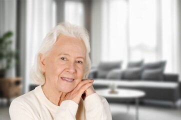 Photo of charming elderly lady in room