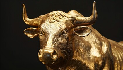 Naklejka premium Golden Bull Statue Symbolizing Financial Markets in Stock investment