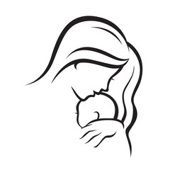 illustration of mother holding her baby isolated on white background