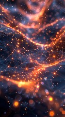 Obraz premium Abstract digital pattern with glowing lines and dots on a dark background, representing a futuristic or technological concept. 3D Illustration.