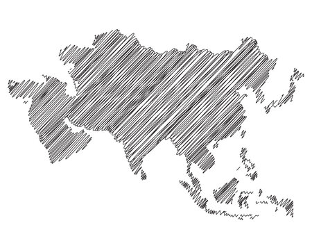 Asia continent thread map line vector illustration