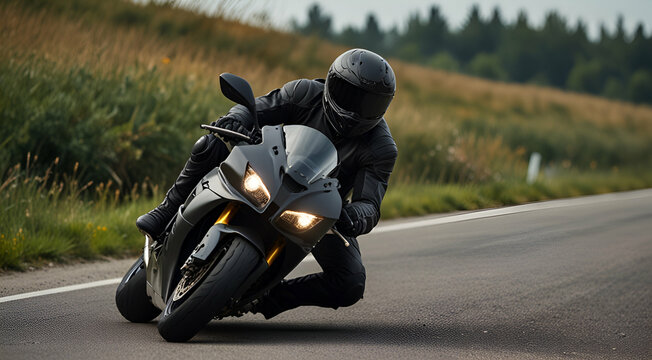 motorcycle professional motorbike rider riding with high speed in the road