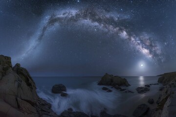 panoramic shot of the night sky with the moon