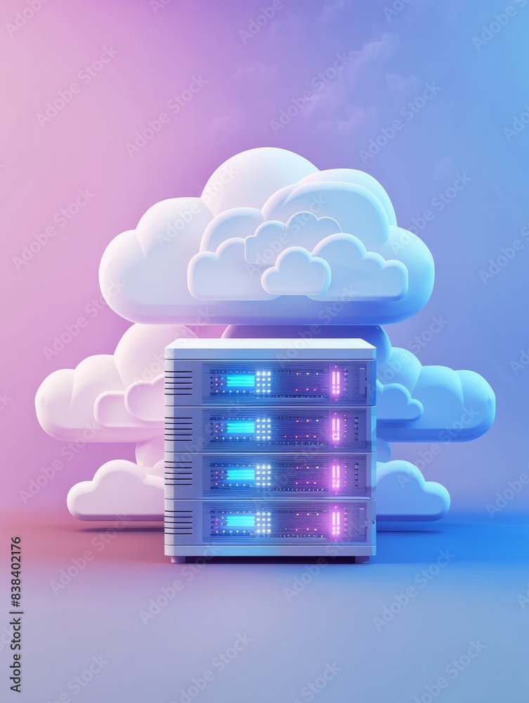 Poster cloud data storage, database, cloud computing concept. hyper realistic