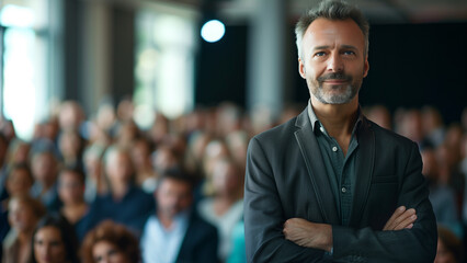 Fototapeta premium a speaker in front of an audience