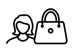 woman holding a bag. a woman carrying a bag. woman with bag icon. 
