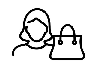 woman holding a bag. a woman carrying a bag. woman with bag icon. 