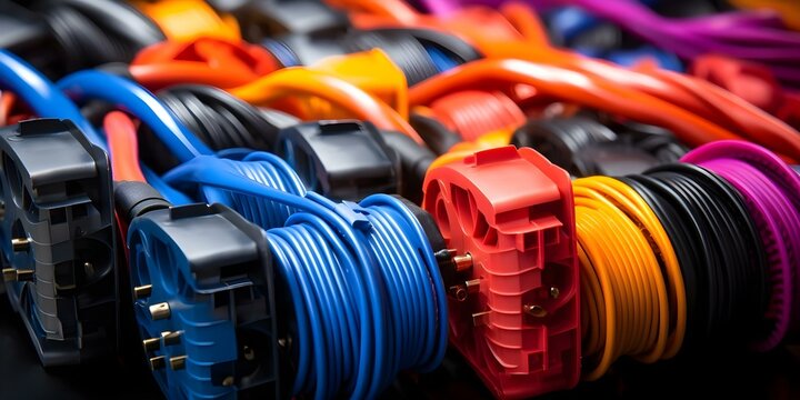 Vibrant plastic connectors for automotive wire harnesses in manufacturing and vehicles. Concept Plastic Connectors, Automotive Industry, Wire Harnesses, Manufacturing, Vehicle Technology