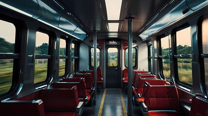 Fototapeta premium Background with a theme of interior view of train passenger seats