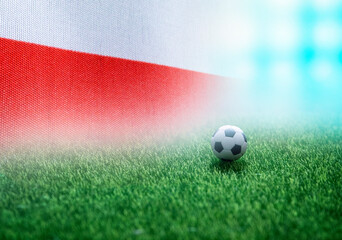 Football Poland nation flag on Green Field , soccer tournament