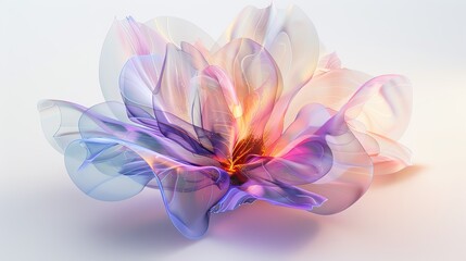 Fototapeta premium Abstract colorful digital flower artwork with soft gradients and translucent petals, creating a dreamy and delicate visual experience.