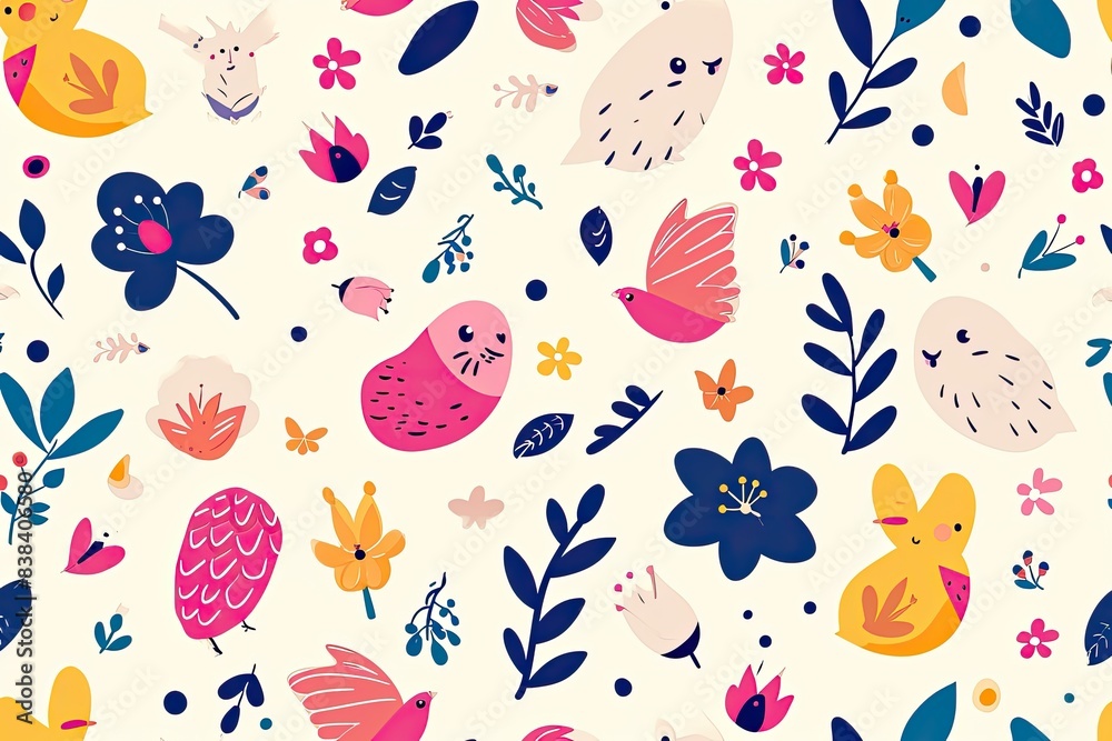 Aufkleber a pattern of animals and flowers, a pattern with animals and flowers, cute background with adorable 