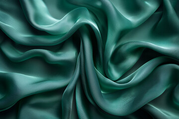 Obraz premium A piece of emerald green silk draped over a surface, with intricate folds and shadows emphasizing its rich sheen