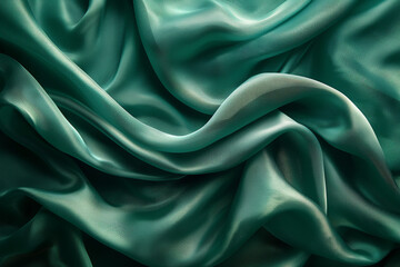 Obraz premium A piece of emerald green silk draped over a surface, with intricate folds and shadows emphasizing its rich sheen
