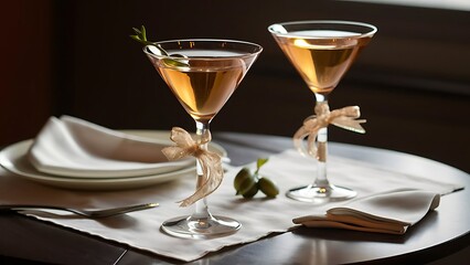 Two glasses of martini on a table