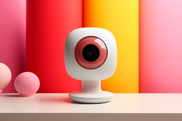 unusual webcam design in the form of an eye on a bright colored background