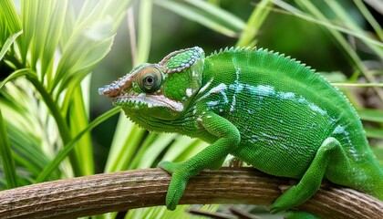 Chameleon Exotic beautiful green reptile wildlife from nature. Furcifer oustaleti